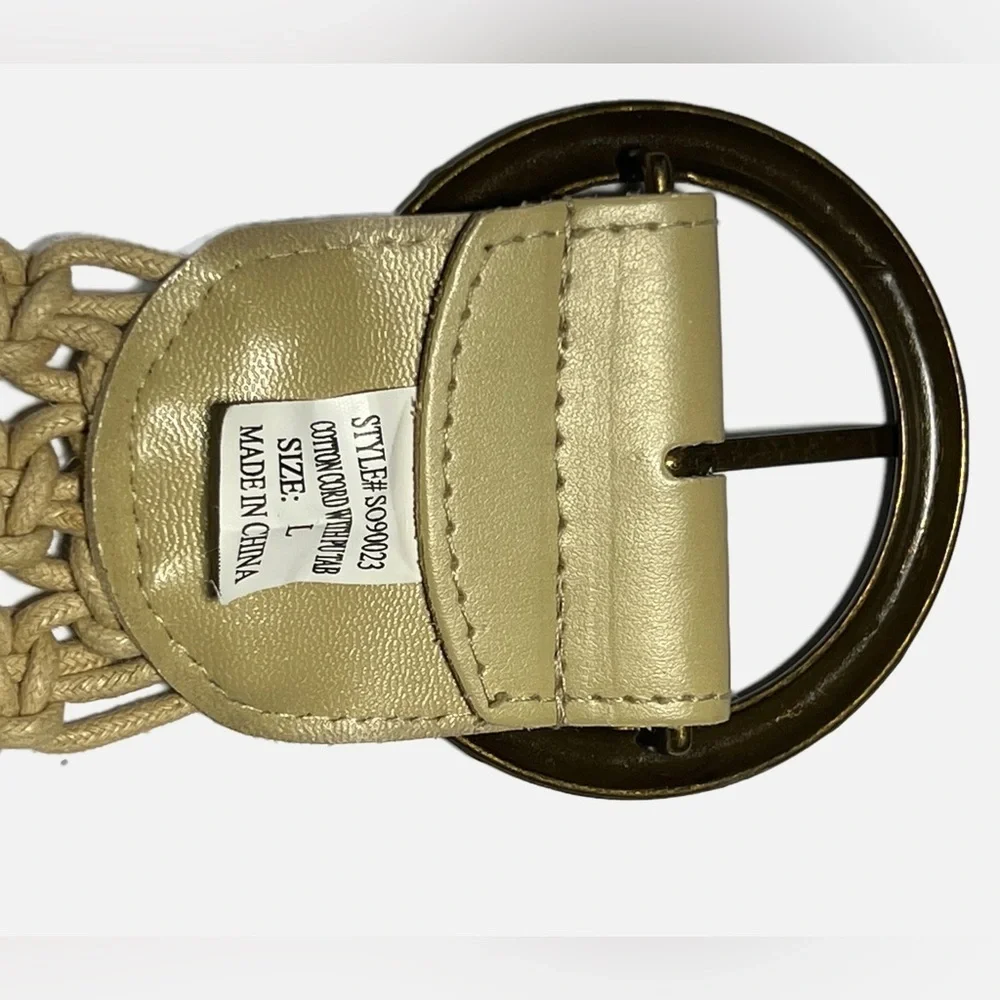 Vintage Woven Cotton Belt Brass Alloy Buckle Women’s L Boho Neutral Classic